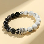 Huaxia Treasures Natural Obsidian & White Turquoise Snake Symbol Transformation Wisdom Bracelet
