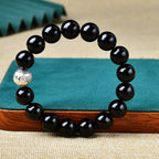 Huaxia Treasures Natural Black Obsidian OM MANI PADME HUM Bracelet