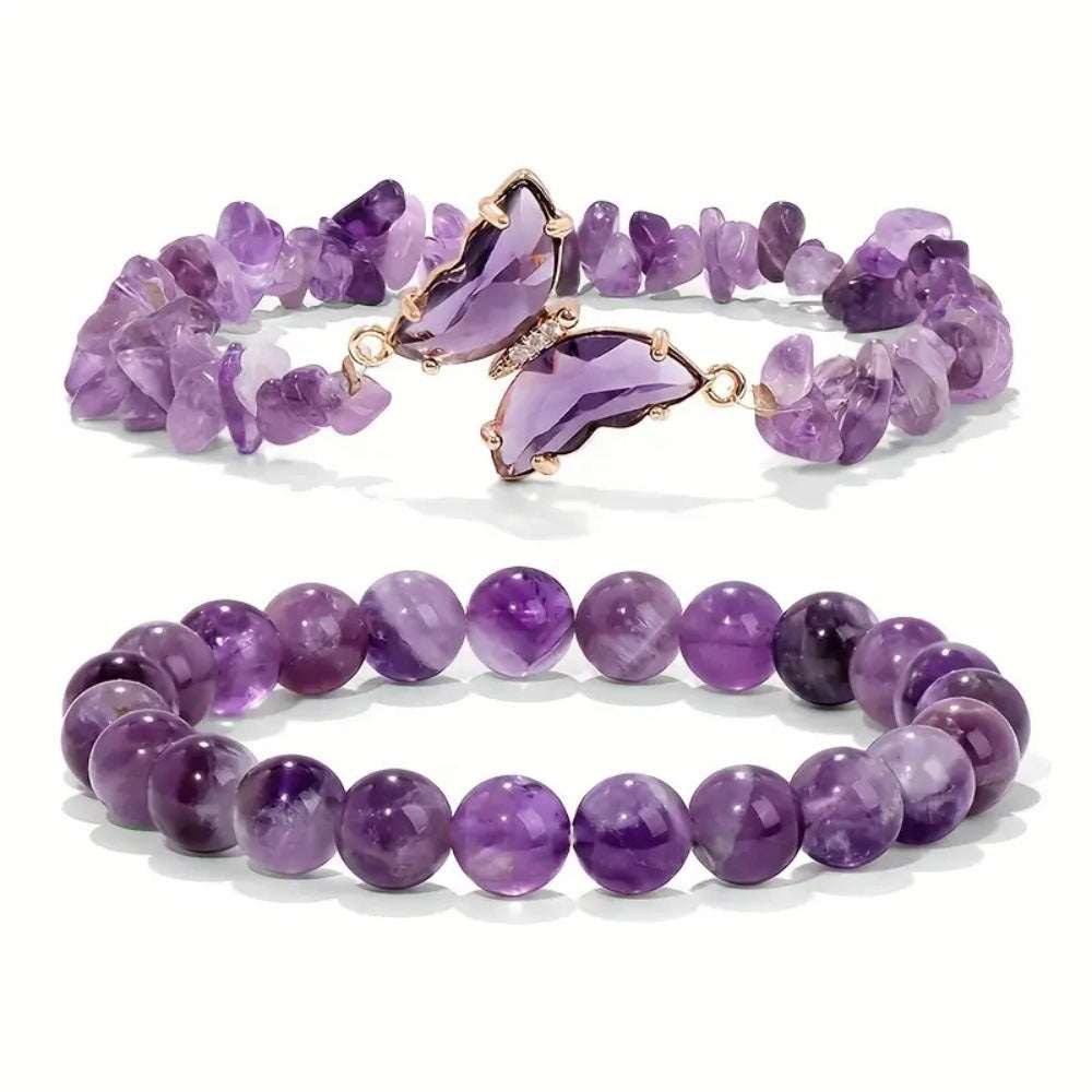 Natural Amethyst Butterfly Bracelet - Women’s Crystal Gift