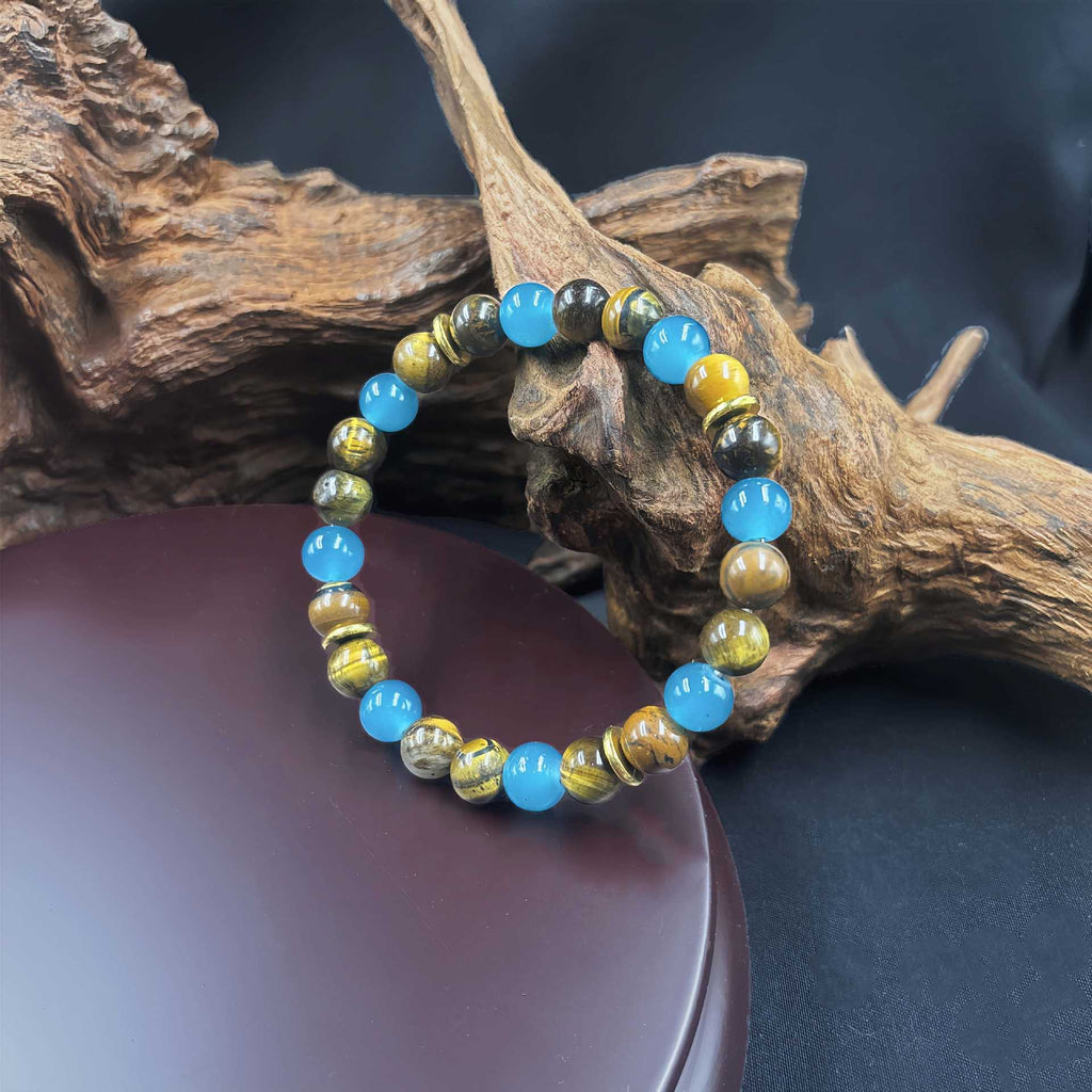 Huaxia Treasures Tiger Eye & Blue Phosphosiderite Bracelet - Wealth & Success Focus