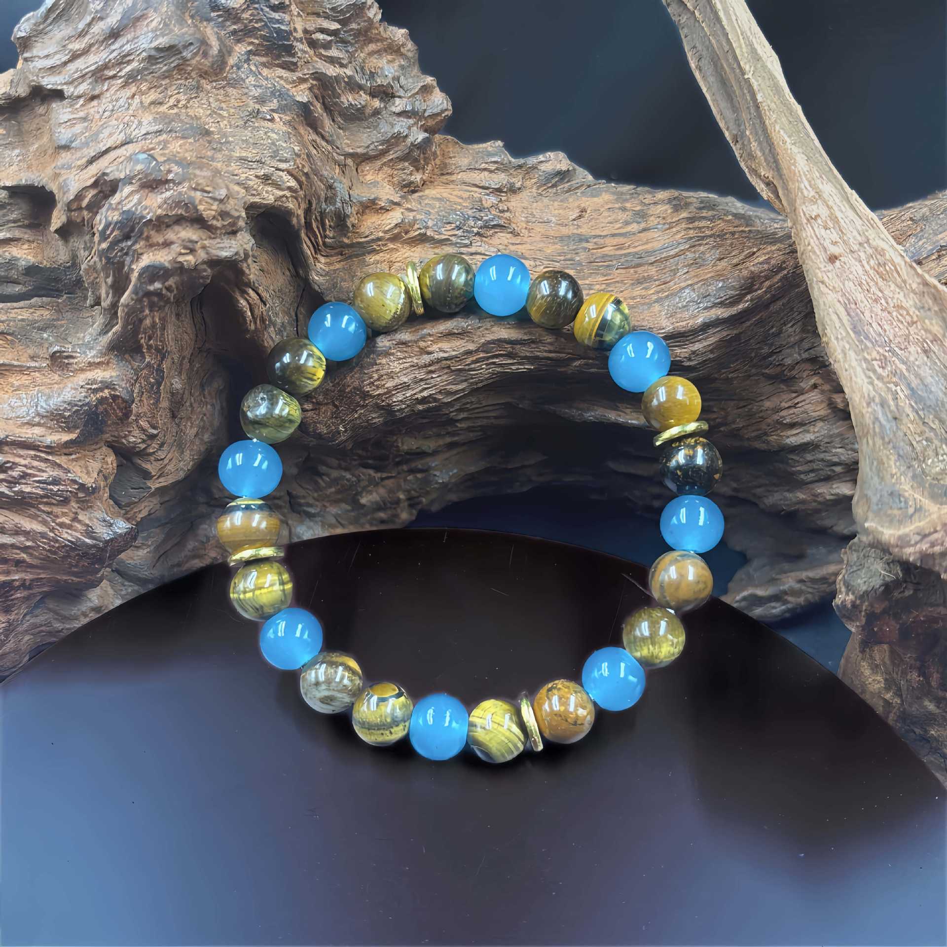 Huaxia Treasures Tiger Eye & Blue Phosphosiderite Bracelet - Wealth & Success Focus