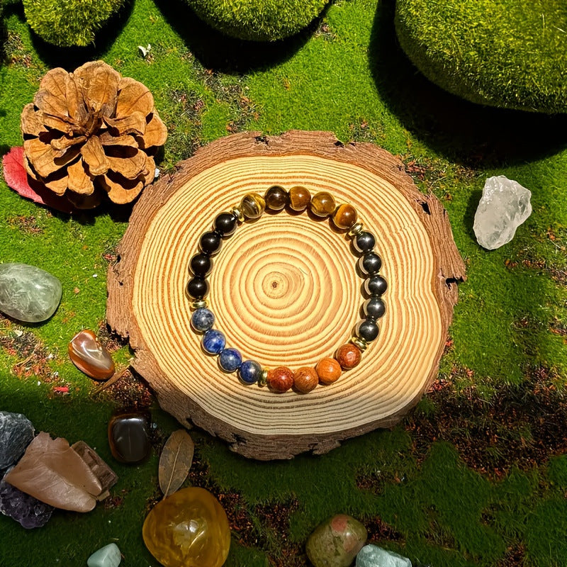Huaxia Treasures Tiger Eye, Hematite & Lapis Bracelet - Success & Protection