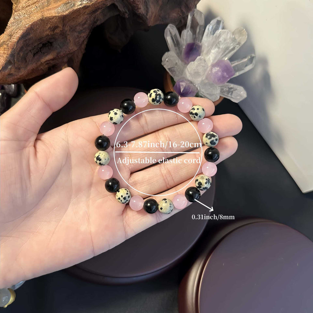 Huaxia Treasures Protection & Love Bracelet - Spot Stone, Rose Quartz & Black Obsidian