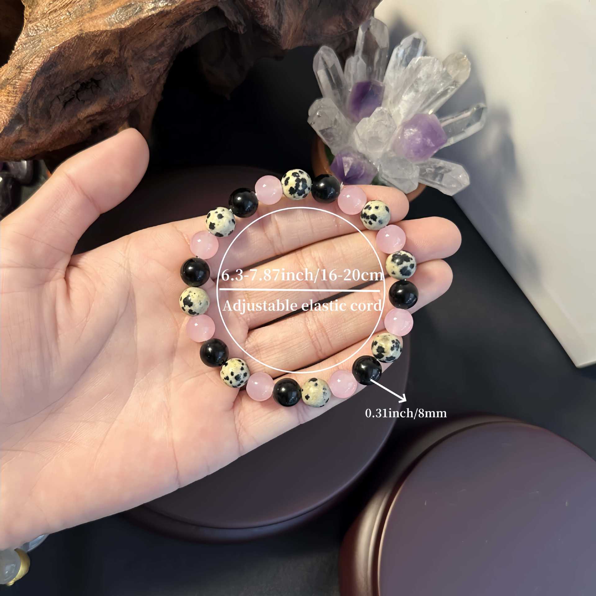 Huaxia Treasures Protection & Love Bracelet - Spot Stone, Rose Quartz & Black Obsidian