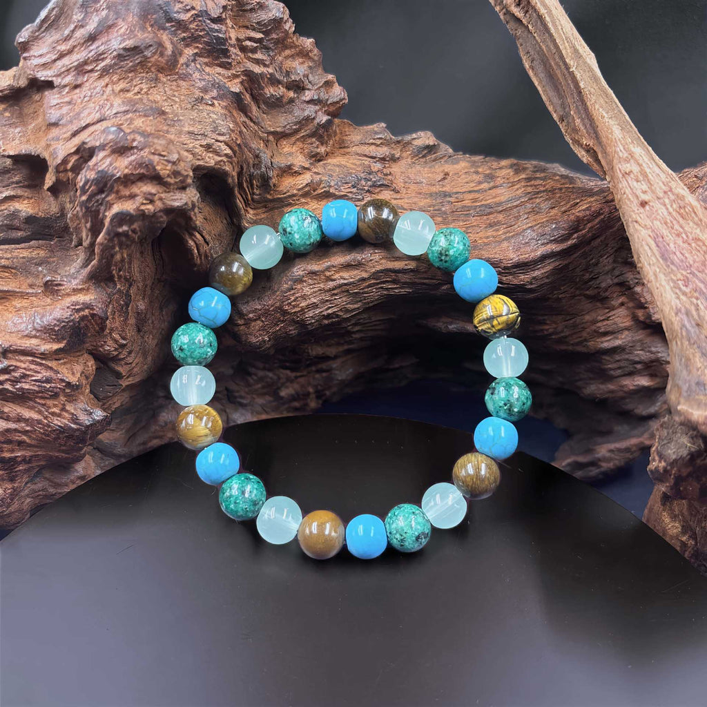 Huaxia Treasures Wealth & Success Bracelet - Tiger Eye, Turquoise & Aventurine Blend