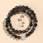 Huaxia Treasures Dual-Variety Moon Charm Bracelet - Black Obsidian & Tiger Eye Options