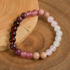 Natural Strawberry Quartz Garnet Bracelet - Women’s Red Wood Grain Stone Jewelry