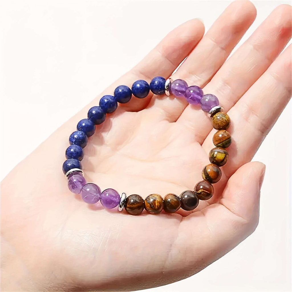 Natural Crystal Bracelet - Amethyst Lapis Lazuli Tiger Eye Stone Beads