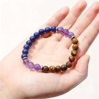 Natural Crystal Bracelet - Amethyst Lapis Lazuli Tiger Eye Stone Beads