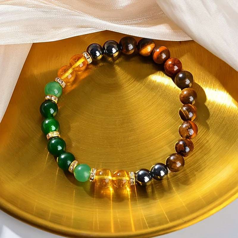 Women’s Crystal Bracelet - Tiger Eye Citrine Black Obsidian Stone Jewelry for Daily Wear
