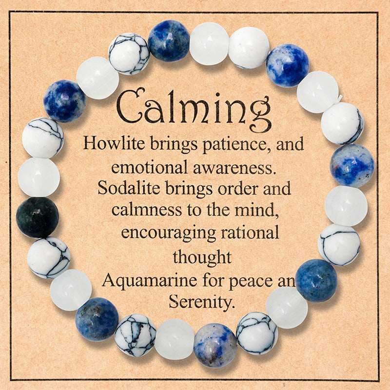 Natural Blue Spot Stone White Jade Turquoise Beaded Bracelet