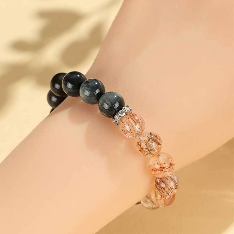 Huaxia Treasures Natural Obsidian & Hawk's Eye Protection Clarity Bracelet
