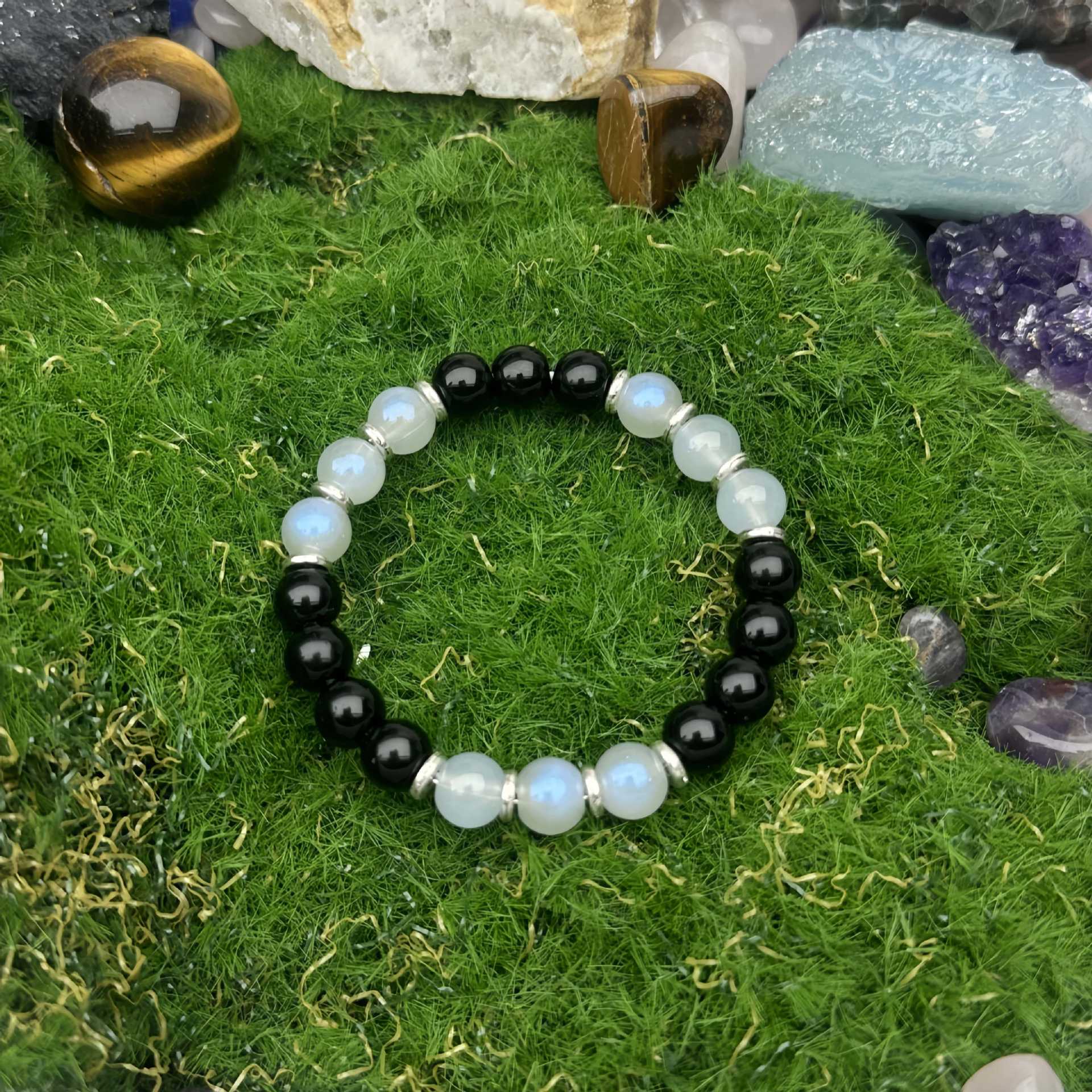 Huaxia Treasures Obsidian & Moonstone Bracelet - Protection & Serenity Energized Jewelry