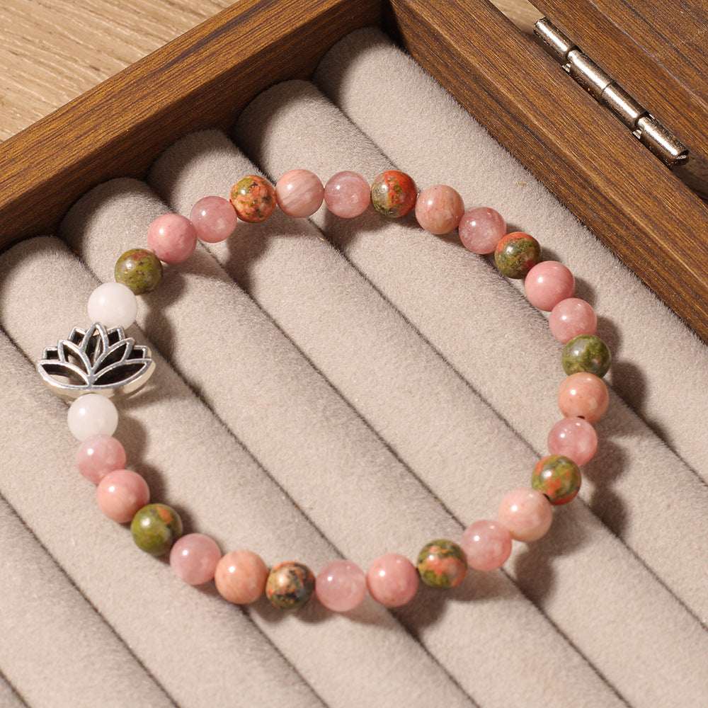 Natural Malachite Strawberry Quartz Lotus Bracelet