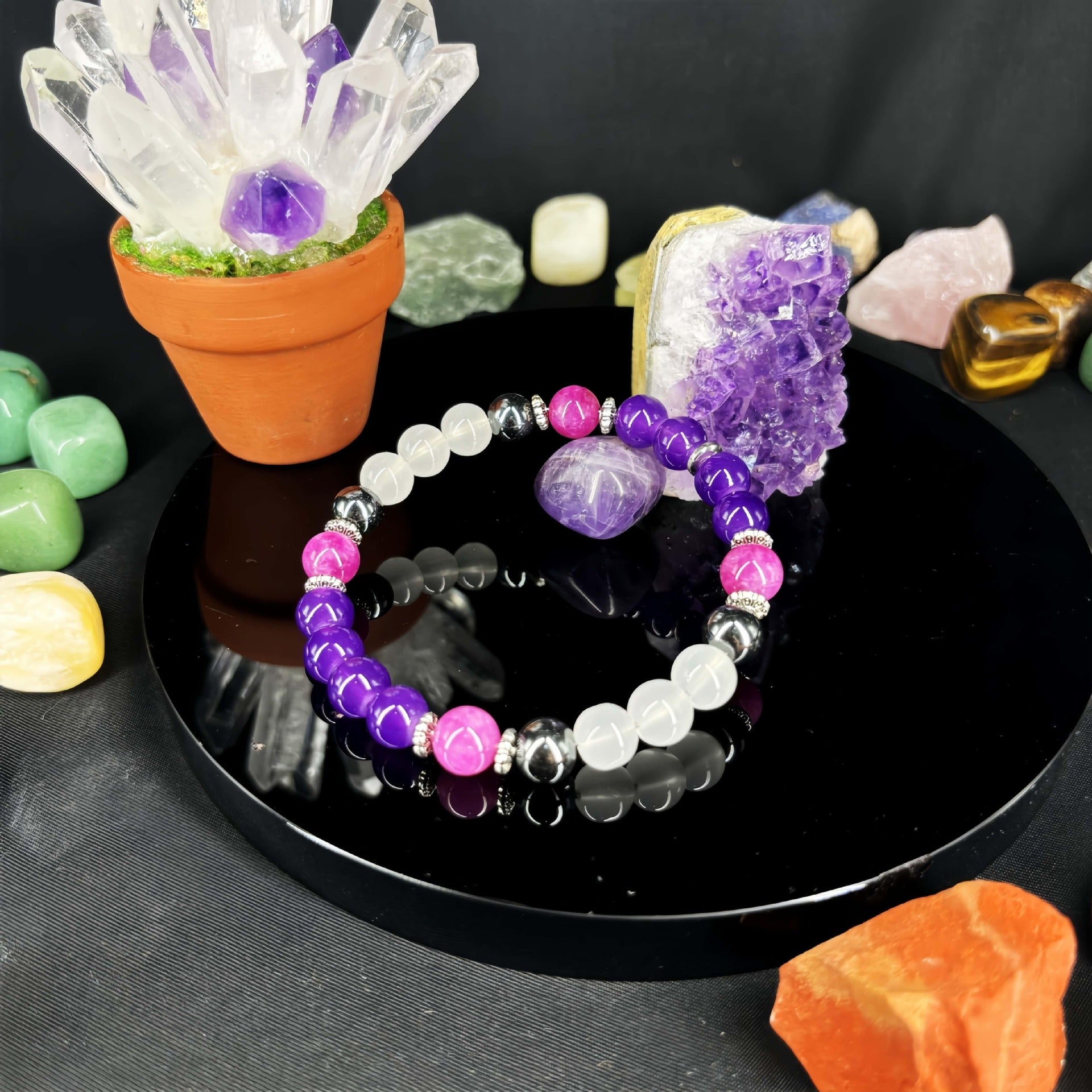 Huaxia Treasures Amethyst & Clear Quartz Bracelet - Focus, Balance & Serenity