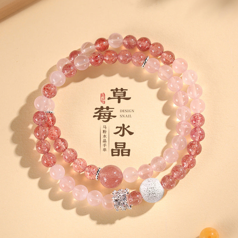Huaxia Treasures Natural Rose Quartz (Horse Pink & Strawberry) Crystal Bracelet