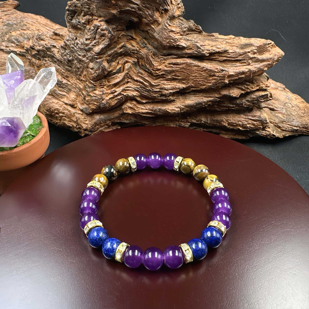 Huaxia Treasures Amethyst-Tiger Eye-Lapis Bracelet - Balance, Wealth & Serenity