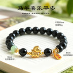 Huaxia Treasures Natural Black Obsidian/Carnelian & Jade Bead Chinese Zodiac Horse Bracelet