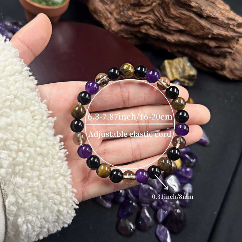 Huaxia Treasures Fortune & Protection Bracelet - Tiger Eye, Obsidian & Amethyst Blend