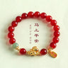 Natural Black Obsidian Carnelian & Jade Bead Chinese Zodiac Horse Bracelet