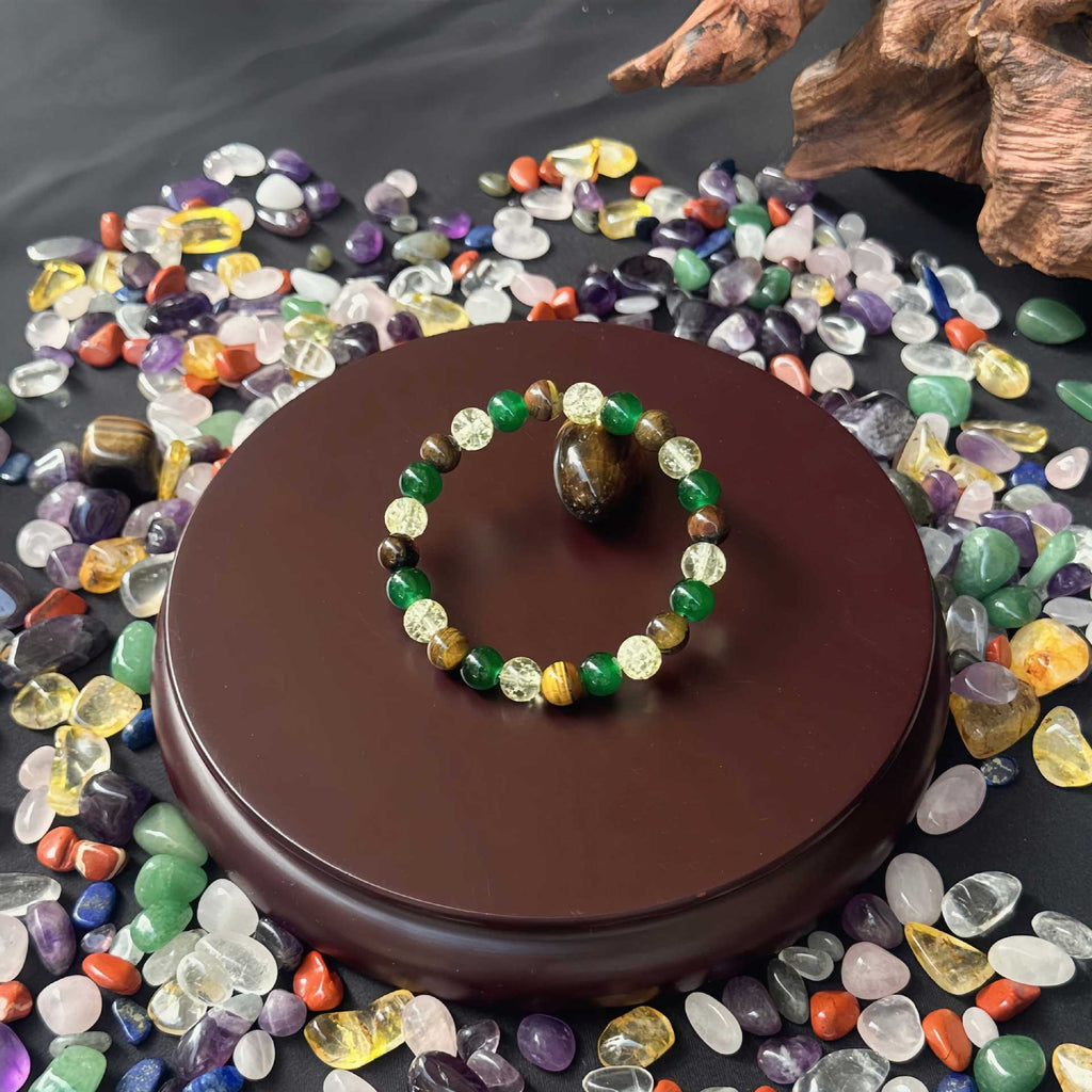 Huaxia Treasures Wealth & Success Bracelet - Tiger Eye, Malachite & Clear Quartz
