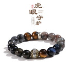 Huaxia Treasures Multi-Gemstone Bracelet - Black Obsidian, Tiger Eye & OM MANI PADME HUM