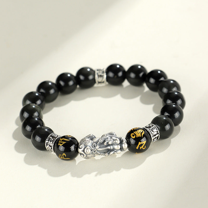 Huaxia Treasures Natural Black Obsidian Pixiu Feng Shui Wealth Bracelet