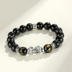 Huaxia Treasures Natural Black Obsidian Pixiu Feng Shui Wealth Bracelet