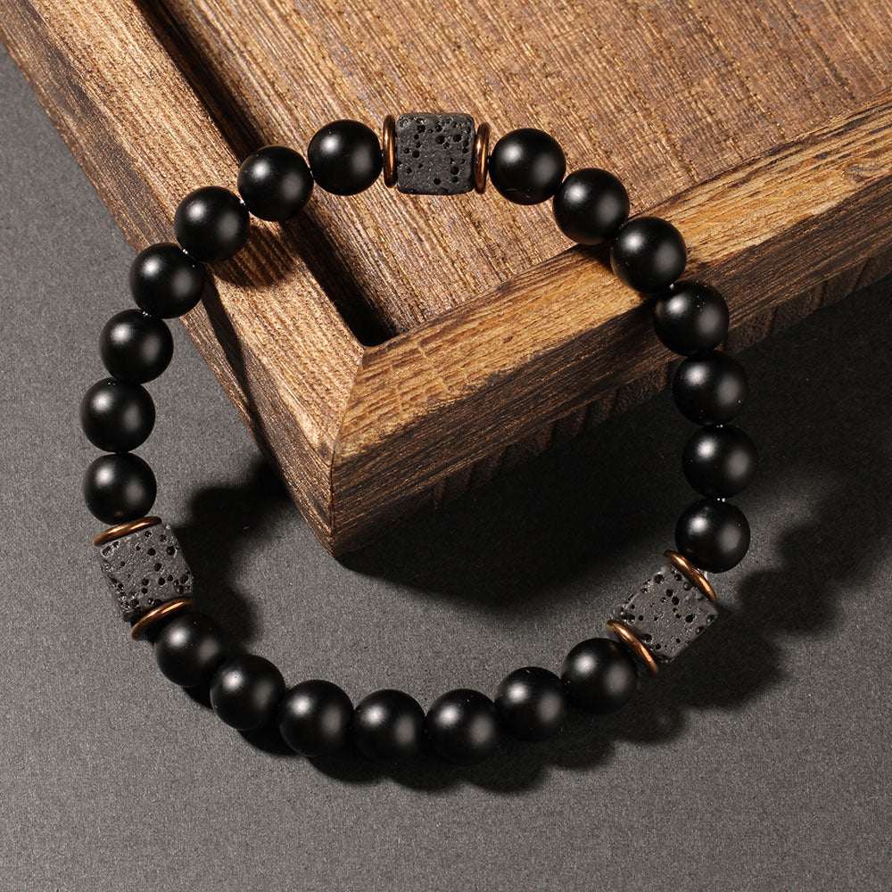Natural Lava Stone Black Onyx Bracelet - Men’s Crystal Gift