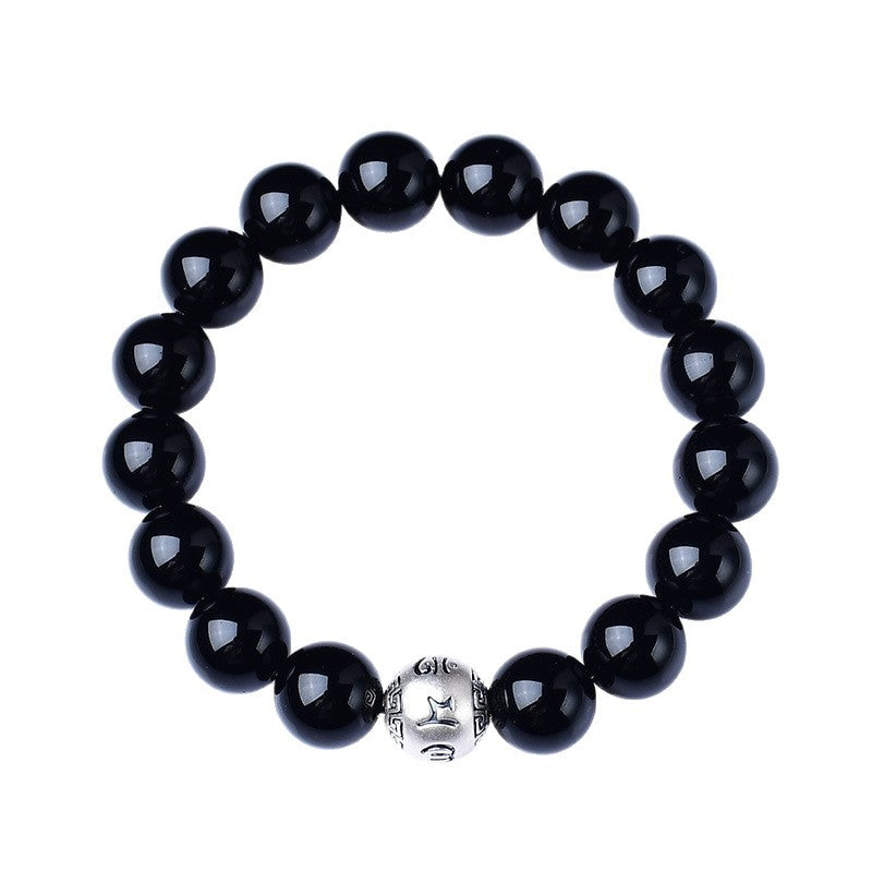 Huaxia Treasures Natural Black Obsidian OM MANI PADME HUM Bracelet