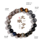 Huaxia Treasures Multi-Gemstone Bracelet - Black Obsidian, Tiger Eye & OM MANI PADME HUM