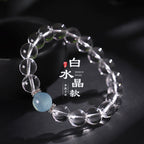 Huaxia Treasures Natural Clear Quartz Bracelet with Aquamarine Bead Accent