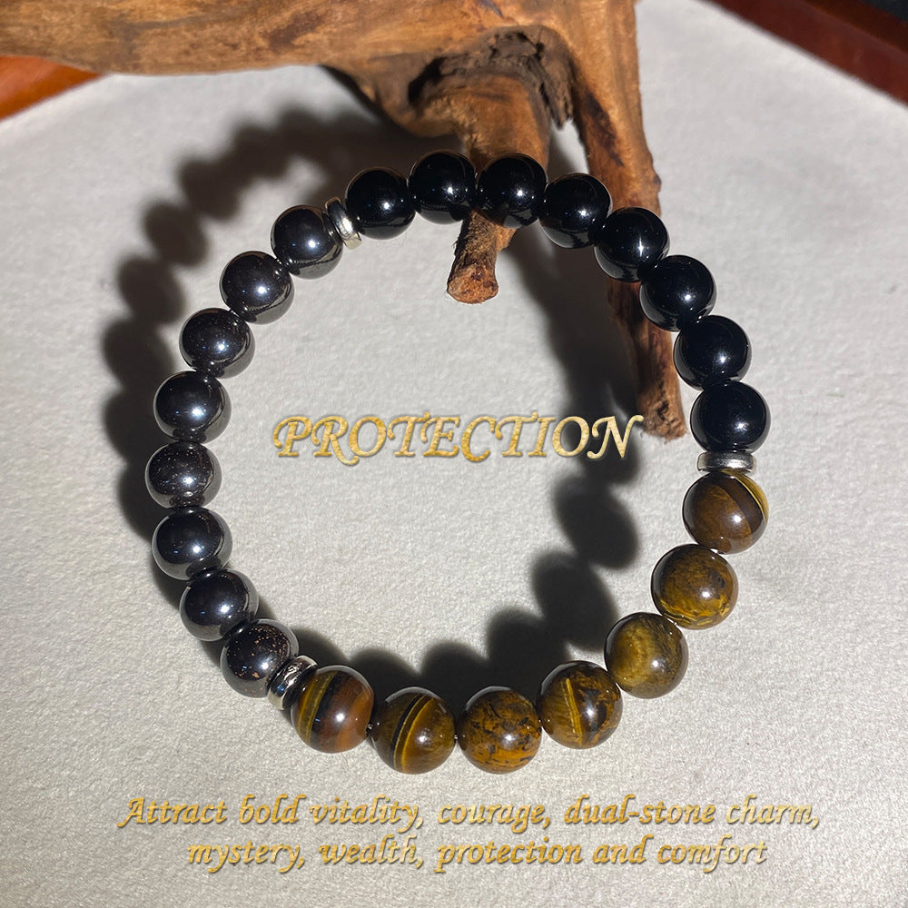 Huaxia Treasures Tiger Eye & Black Obsidian Bracelet - Wealth, Protection & Success