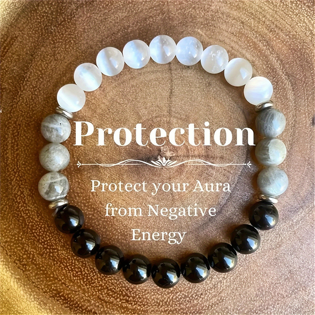 Huaxia Treasures Protection & Success Bracelet - White Tremolite, Black Obsidian & Tiger Eye