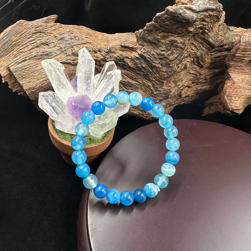 Huaxia Treasures Serenity & Balance Bracelet - Blue Agate Energy Jewelry