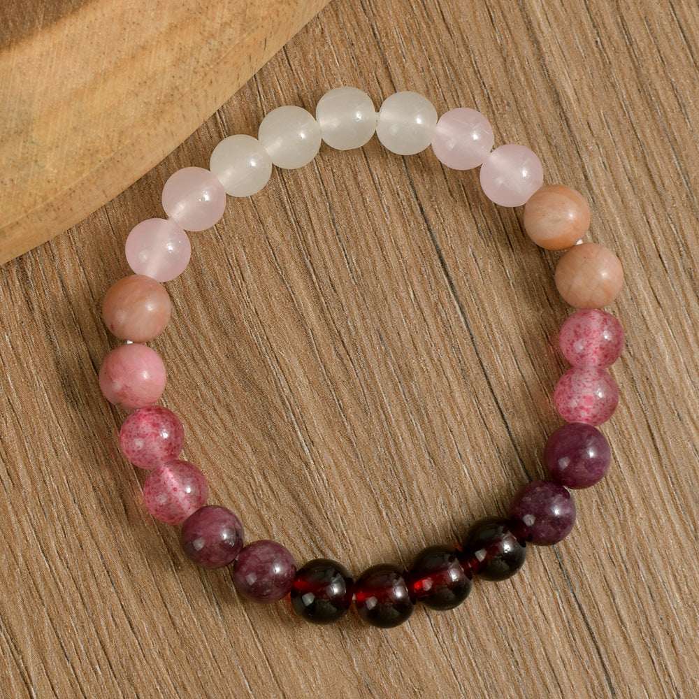 Natural Strawberry Quartz Garnet Bracelet - Women’s Red Wood Grain Stone Jewelry