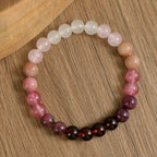 Natural Strawberry Quartz Garnet Bracelet - Women’s Red Wood Grain Stone Jewelry
