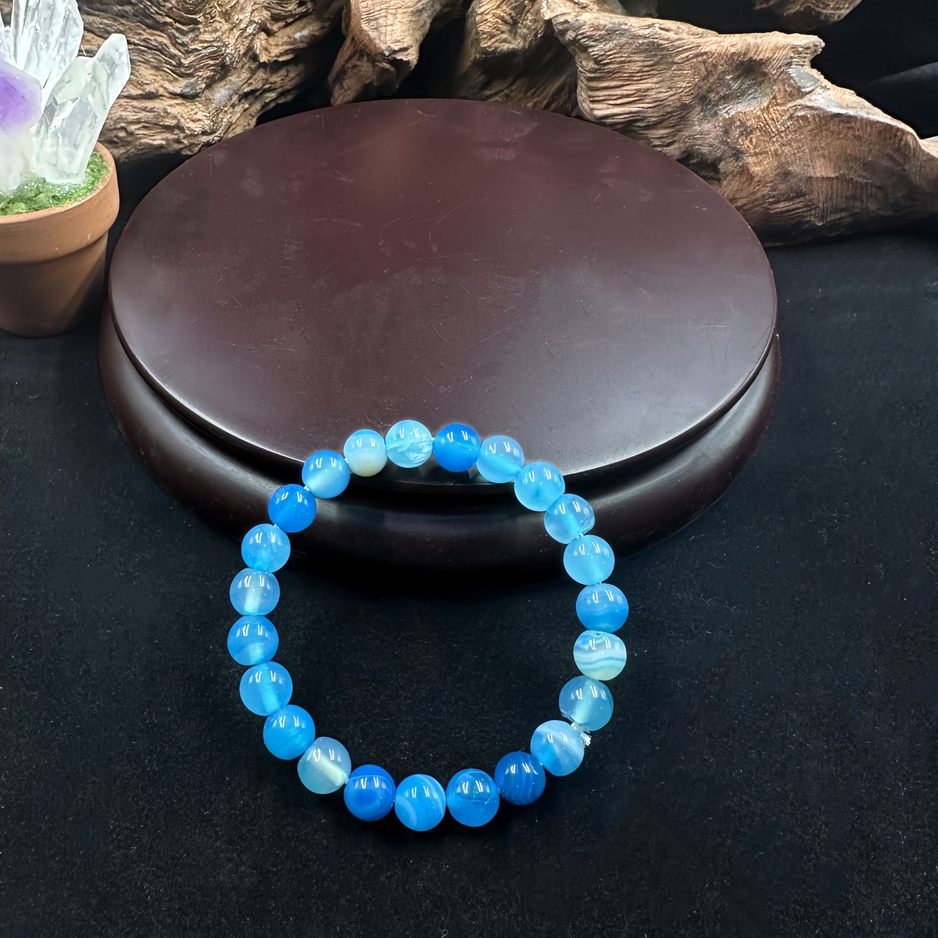 Huaxia Treasures Serenity & Balance Bracelet - Blue Agate Energy Jewelry