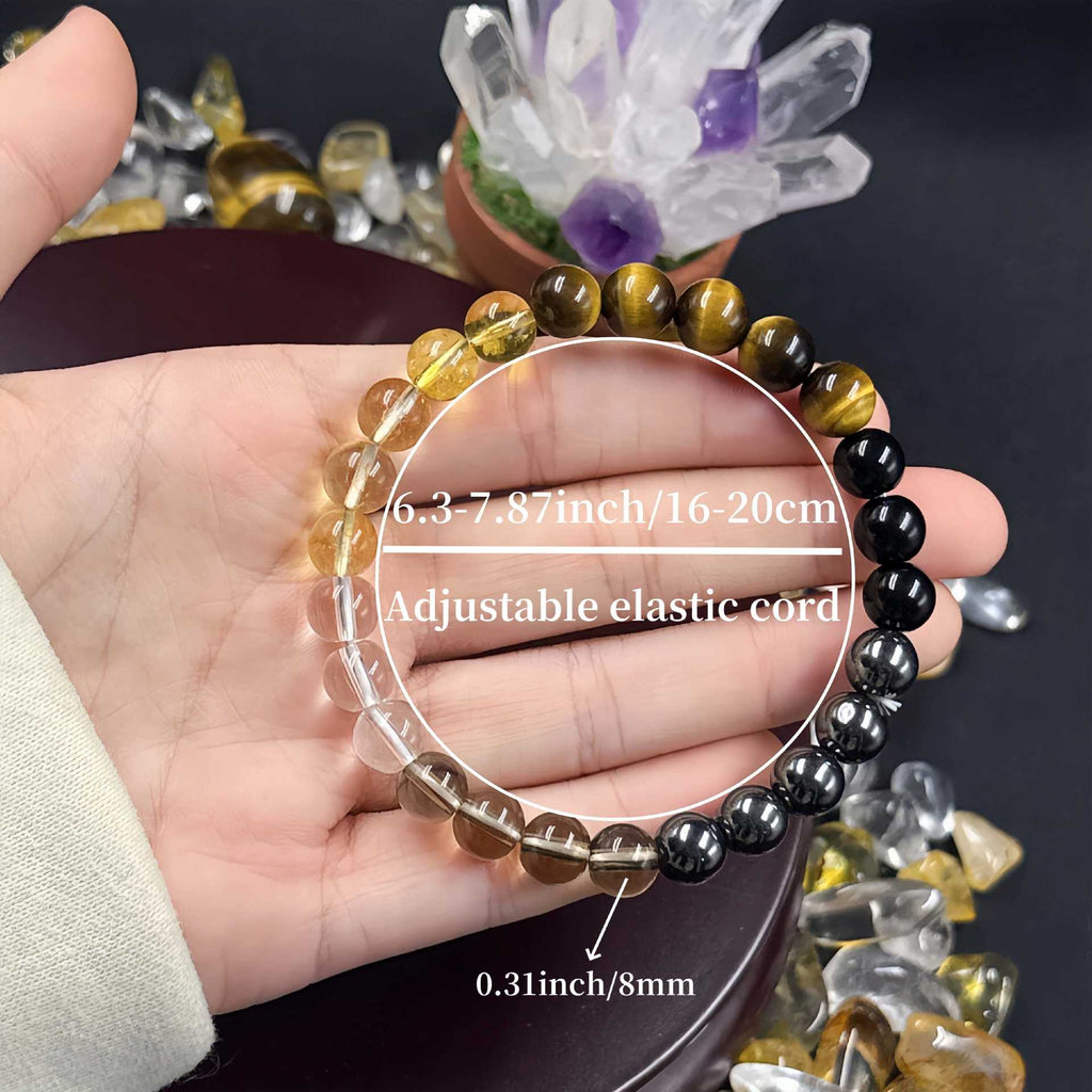 Huaxia Treasures Wealth & Success Bracelet - Tiger Eye, Black Obsidian & Smoky Quartz
