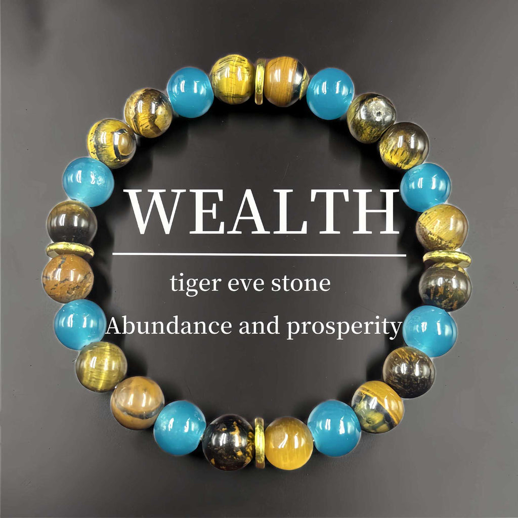 Huaxia Treasures Tiger Eye & Blue Phosphosiderite Bracelet - Wealth & Success Focus
