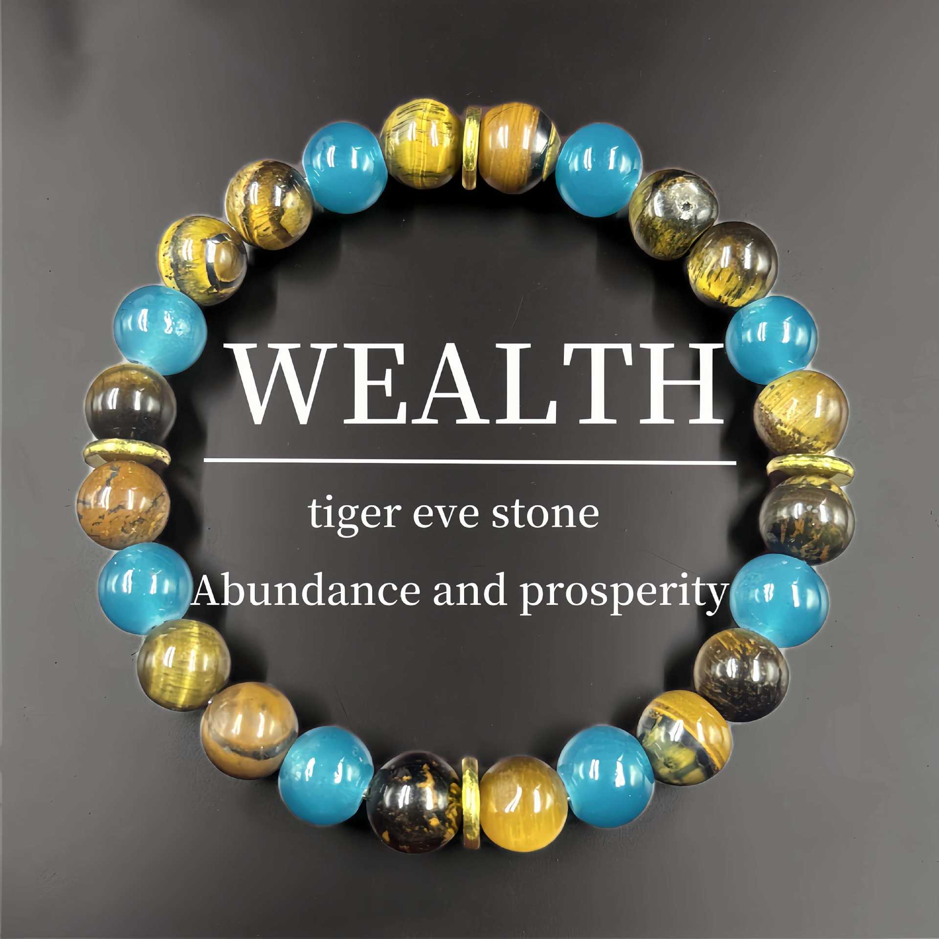 Huaxia Treasures Tiger Eye & Blue Phosphosiderite Bracelet - Wealth & Success Focus