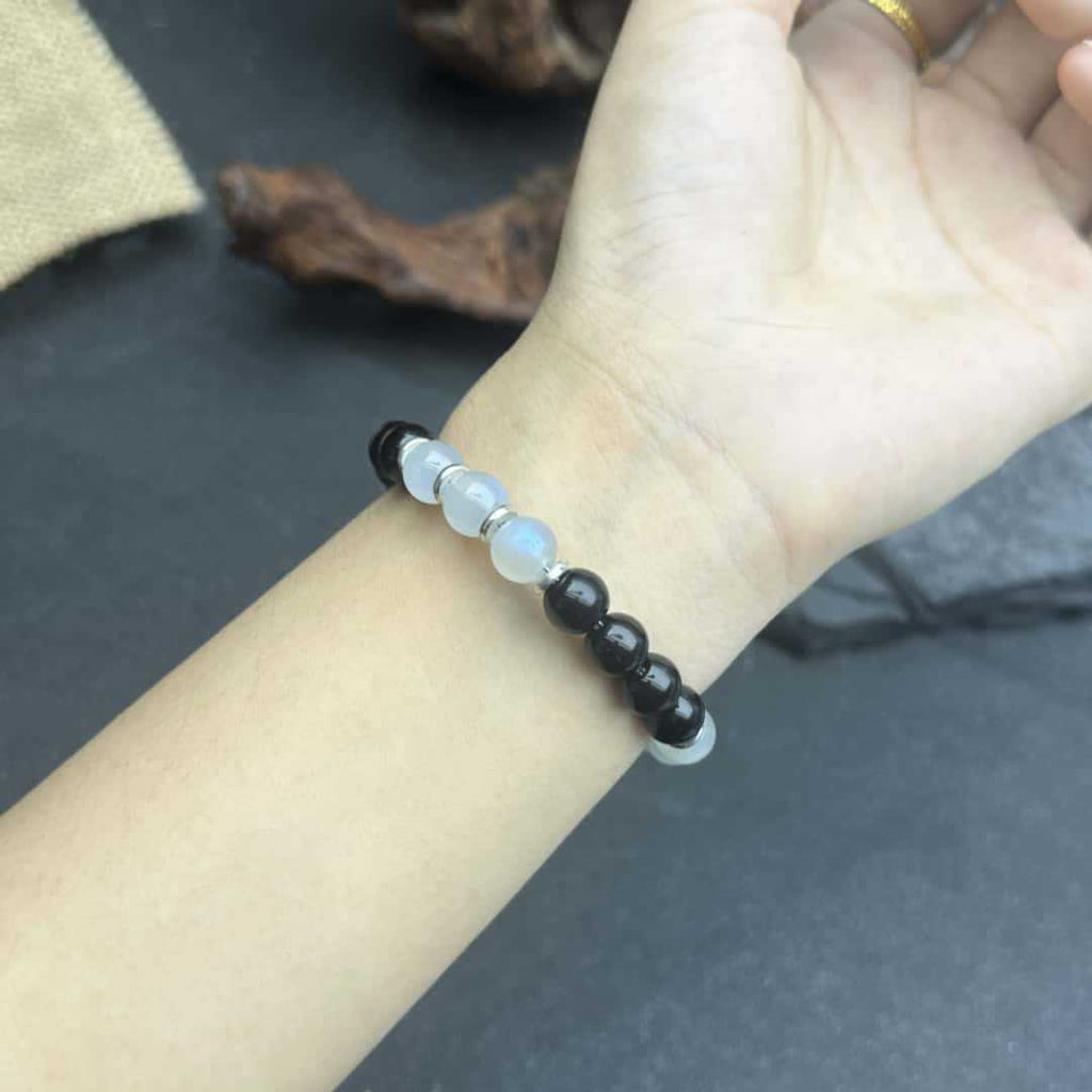 Huaxia Treasures Obsidian & Moonstone Bracelet - Protection & Serenity Energized Jewelry