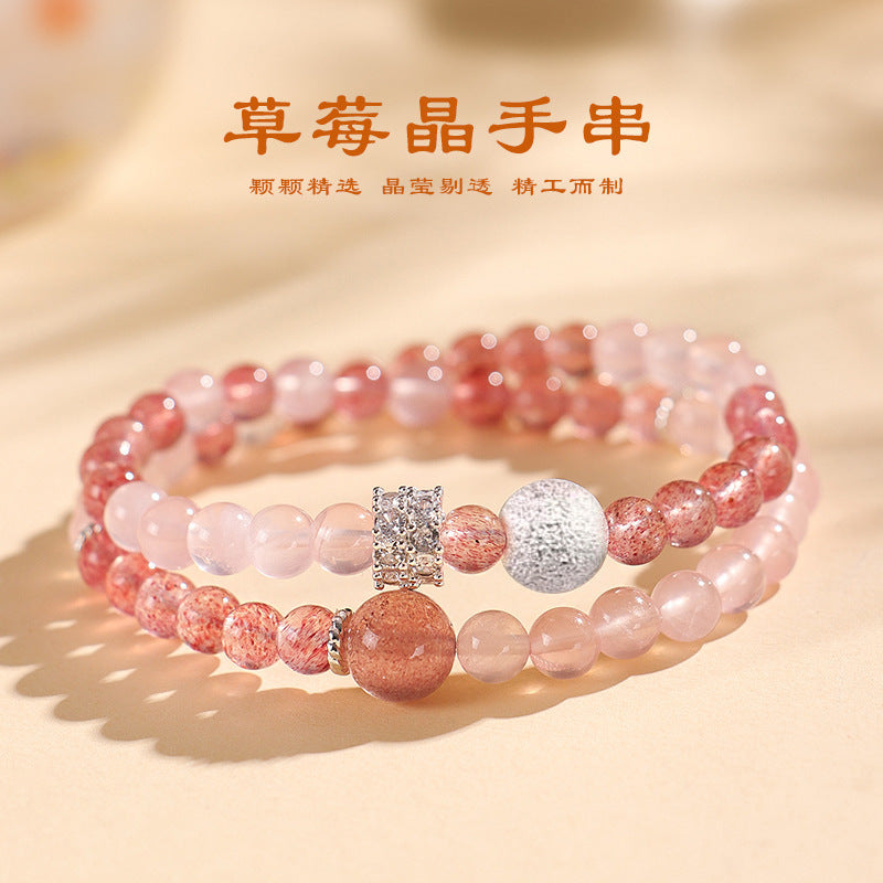 Huaxia Treasures Natural Rose Quartz (Horse Pink & Strawberry) Crystal Bracelet