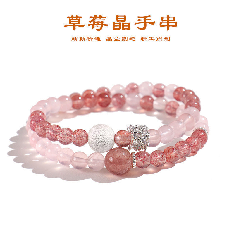 Huaxia Treasures Natural Rose Quartz (Horse Pink & Strawberry) Crystal Bracelet