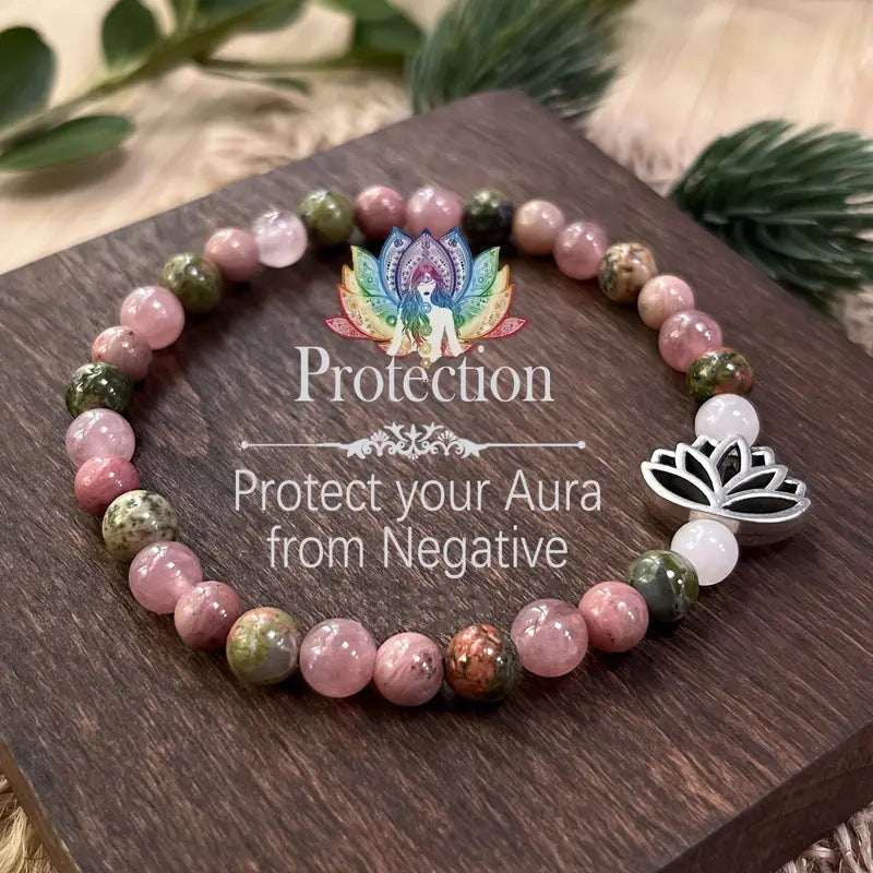 Natural Malachite Strawberry Quartz Lotus Bracelet