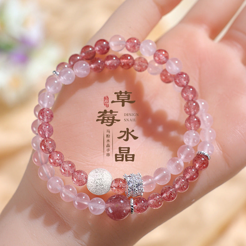Huaxia Treasures Natural Rose Quartz (Horse Pink & Strawberry) Crystal Bracelet