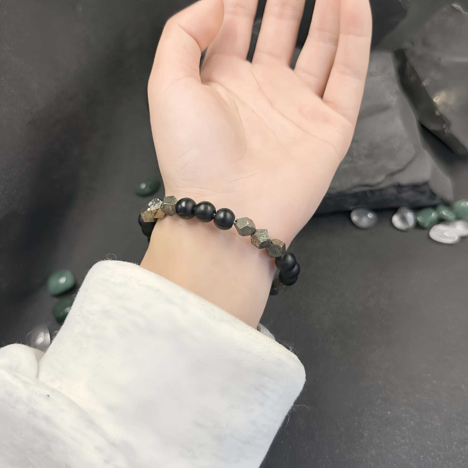 Huaxia Treasures Pyrite & Black Agate Bracelet - Wealth, Protection & Success