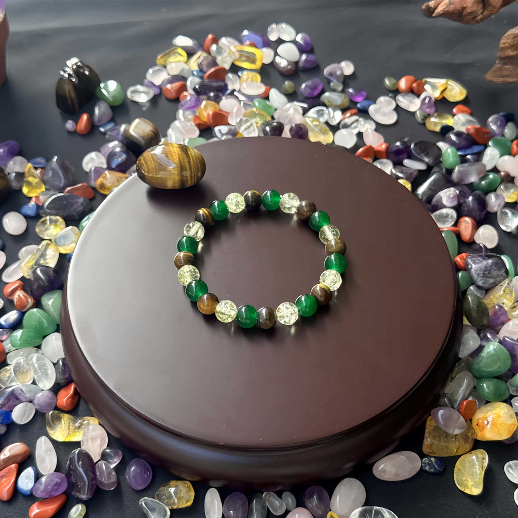 Huaxia Treasures Wealth & Success Bracelet - Tiger Eye, Malachite & Clear Quartz