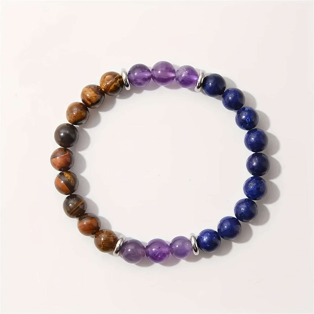 Natural Crystal Bracelet - Amethyst Lapis Lazuli Tiger Eye Stone Beads
