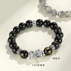 Huaxia Treasures Natural Black Obsidian Pixiu Feng Shui Wealth Bracelet